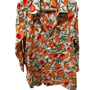 Violet Kay Fruit Print Cotton Tunic Top Oversized L Orange Green Boho
